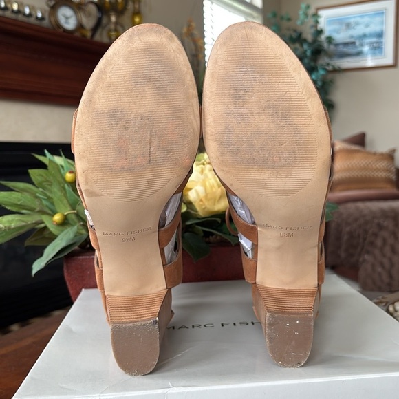 Marc Fisher Paradox Medium Brown Suede Lace Up Block Heel Sandals Back Zipper - Picture 11 of 16